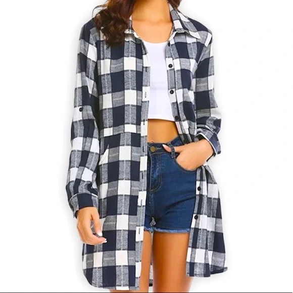 hot touch | Tops | Oversized Flannel Button Up Shirt Dress W Pockets Womens  Size Large | Poshmark